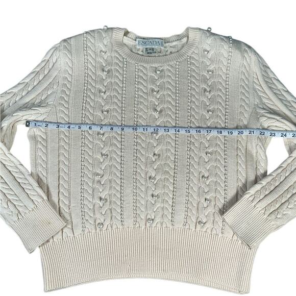 ESCADA by MARGARETHA LEY 100% New Wool Size 42 Cream Tight Knit With Pearls - Picture 8 of 16